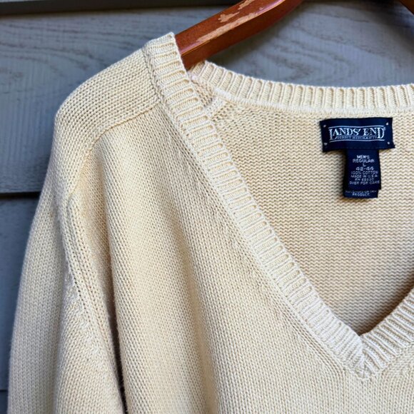 Vintage Lands’ End Cotton V-Neck Sweater L USA - Picture 5 of 10